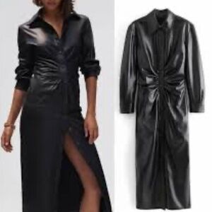 Zara Black Faux Leather Long Dress